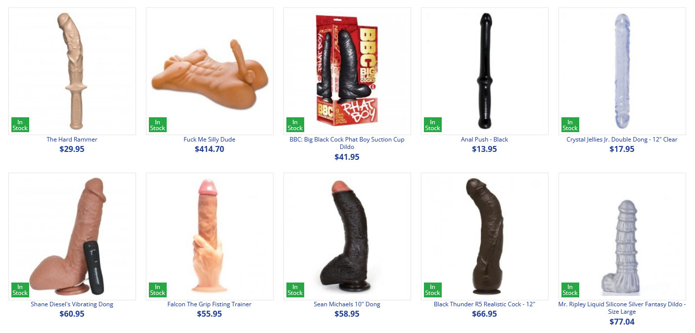 Gay Sex Toys, Dildos, Butt Plugs, Cock Rings, Vibators, Fucking Machines, Anal Beads, Pumps, Leather, Masturbators, Harnesses, Penis Enlargers, Penis Sheaths,